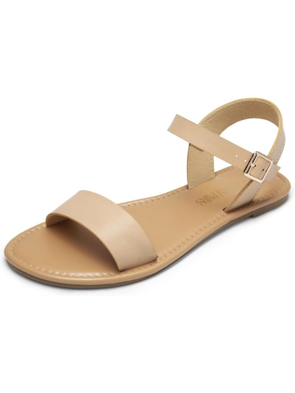 Dream Pairs Women's Nude Open Toe Adjustable Strap Faux Leather Flat Sandals